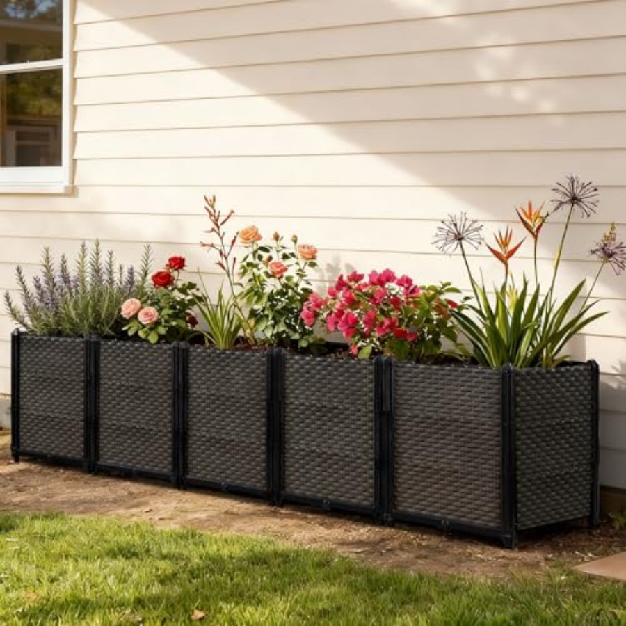 Self Watering Planter - กล่องปลูกต้นไม้แบบยกสูงพร้อมระบบรดน้ำอัตโนมัติสำหรับลานบ้าน ระเบียง และดาดฟ้า; ทำจากไม้ซีดาร์; สีน้ำตาลธรรมชาติ; ความลึก
