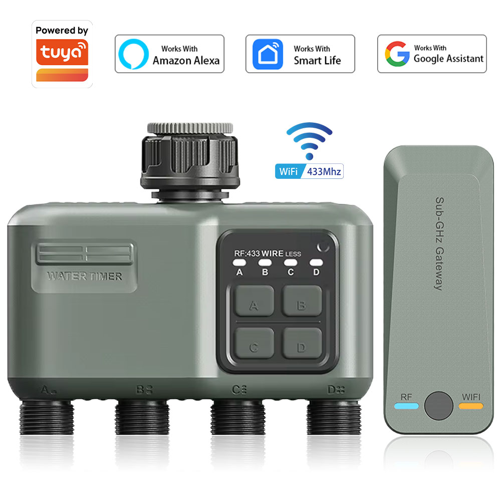 Smart Garden Kit - ตัวตั้งเวลาควบคุมการรดน้ำแบบตั้งโปรแกรมได้ 4 ช่อง สำหรับสายยางรดน้ำสวน พร้อมระบบหน่วงเวลาเมื่อมีฝนตก/ระบบรดน้ำอัตโนมัติ ระบบชลประทานแบบดิจิตอลสำหรับสนามหญ้า